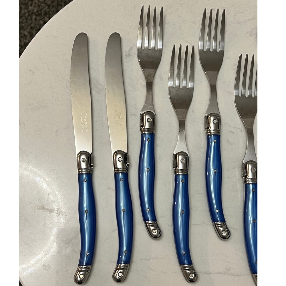 Laguiole‎ Jean Dubost French Home 8pc Flatware Set Blue Stainless - Picture 2 of 13